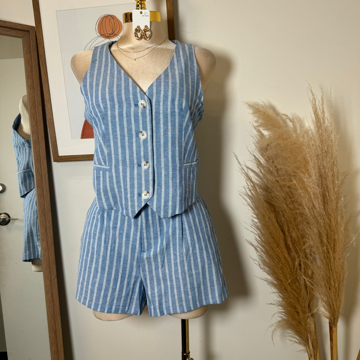DTF Linen Short Set-Blue