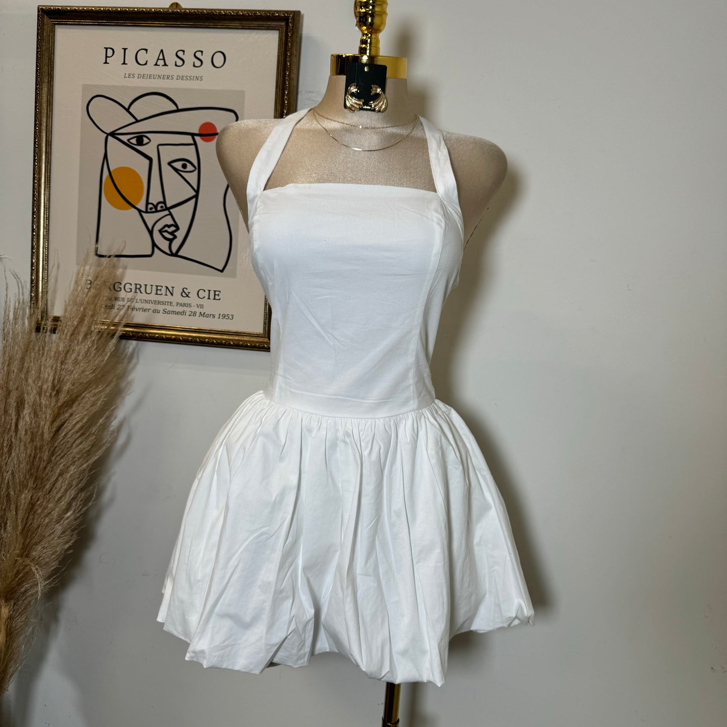 Halter Bubble Dress-White