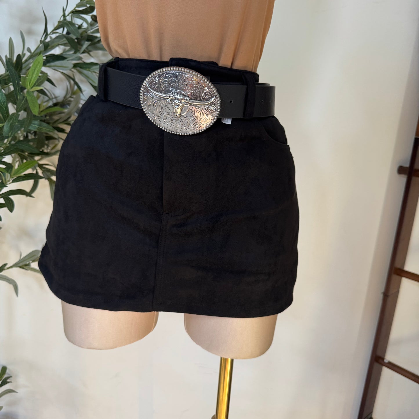 Suede Mini Skirt with shorts underneath -Black