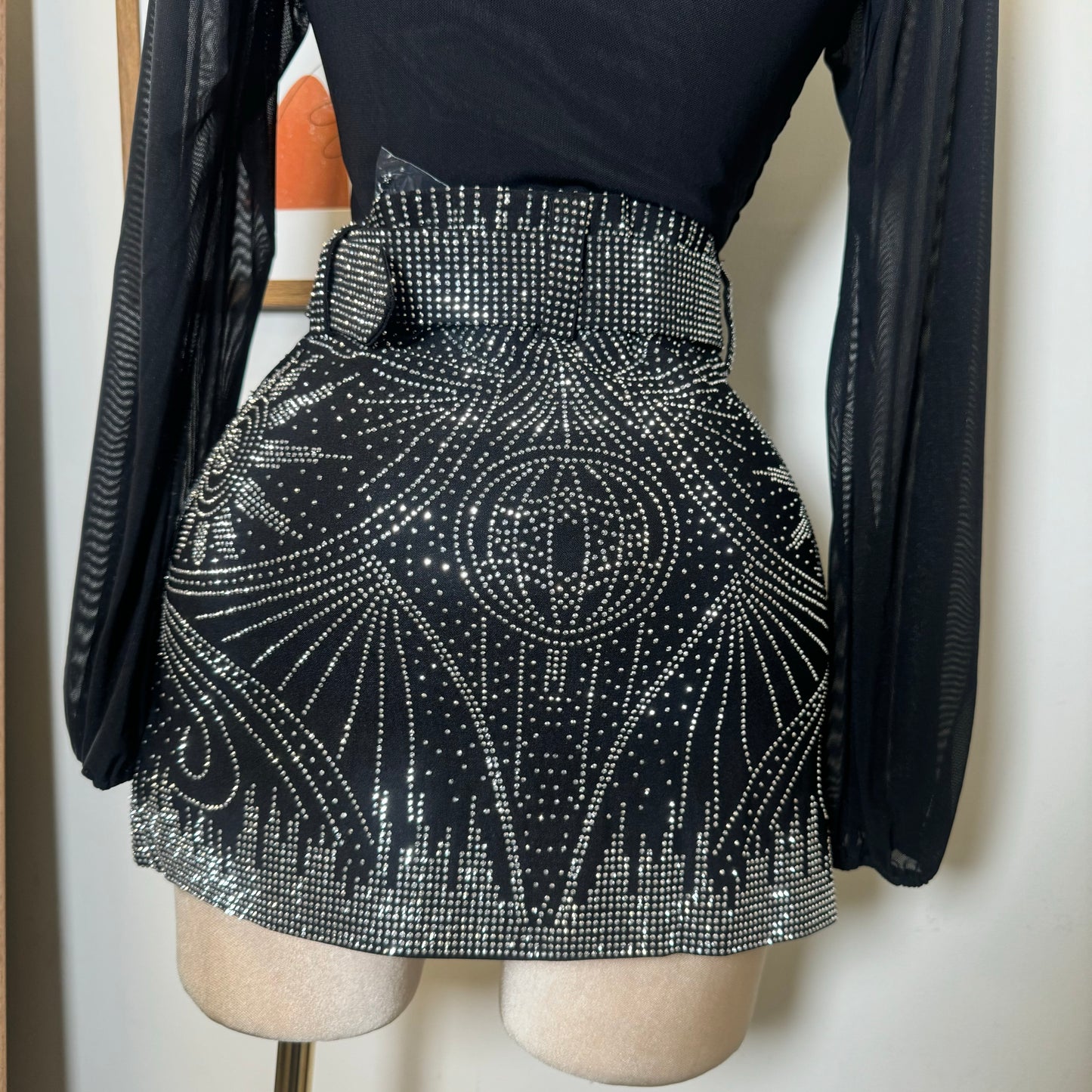 Rhinestone Skirt With Belt