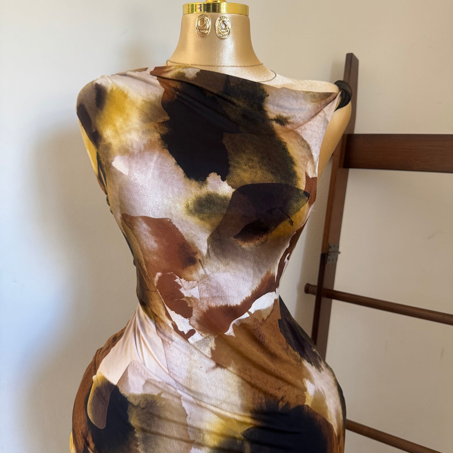 Asymmetrical Plus size Dress-Brown