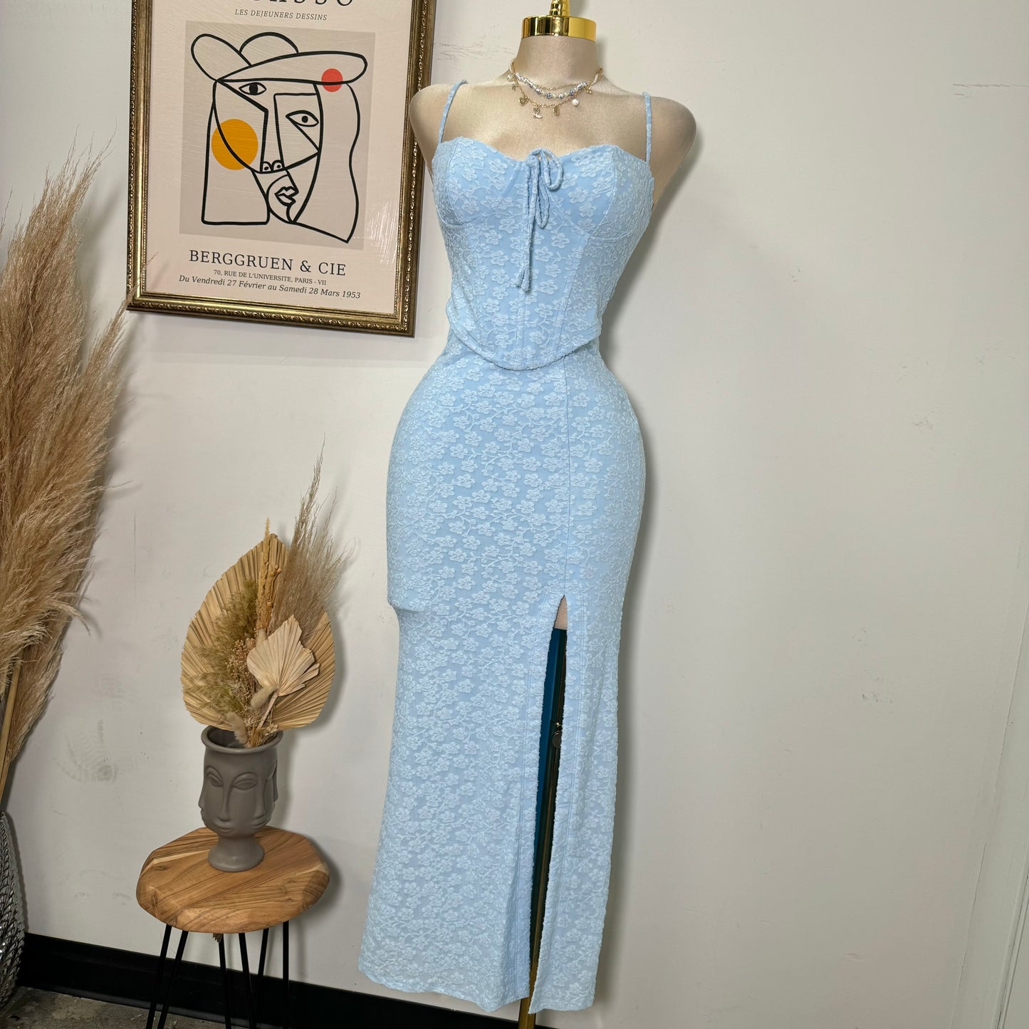 Flower Maxi Skirt Set-Blue
