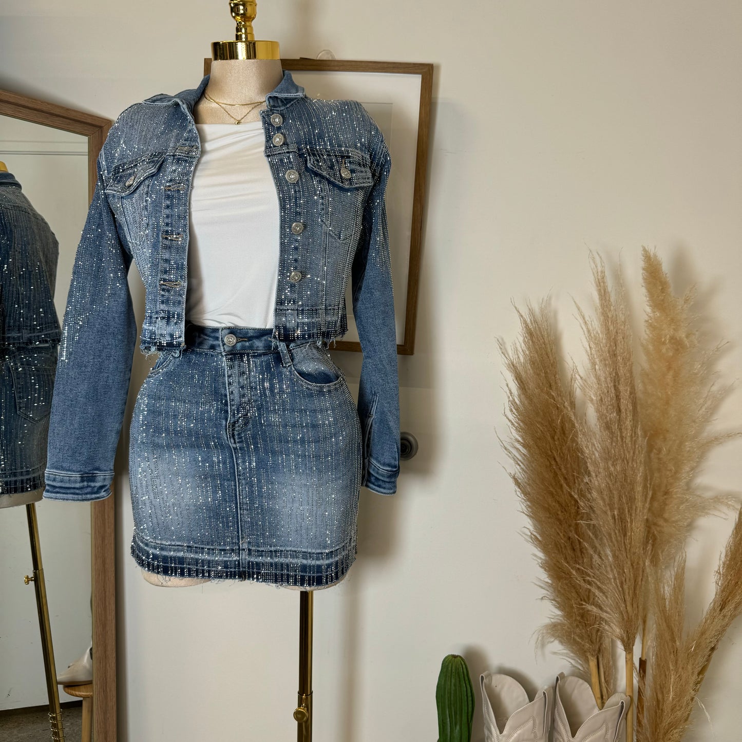 Crush Rhinestone Denim Jacket-Blue