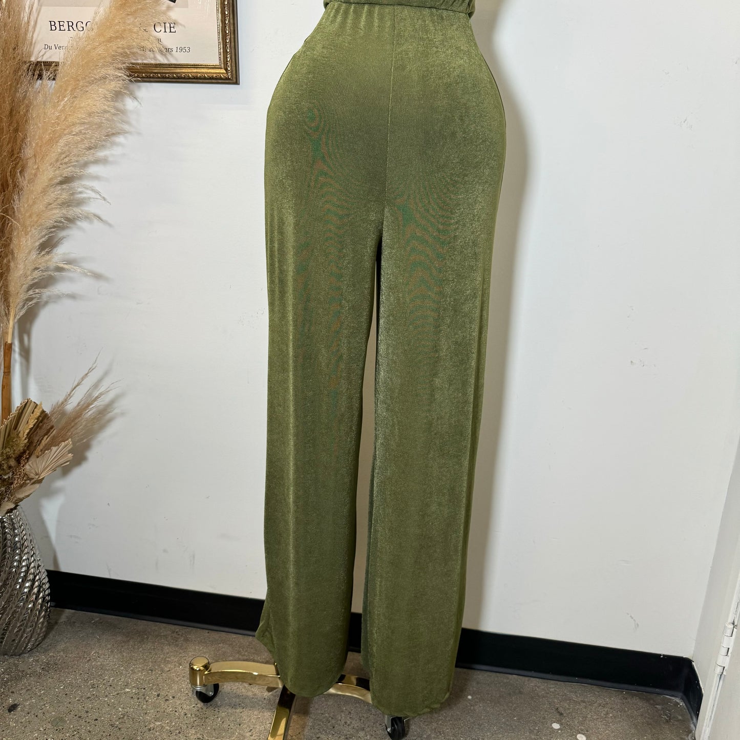 Bead Cowl Neck Halter Jumpsuit-Green