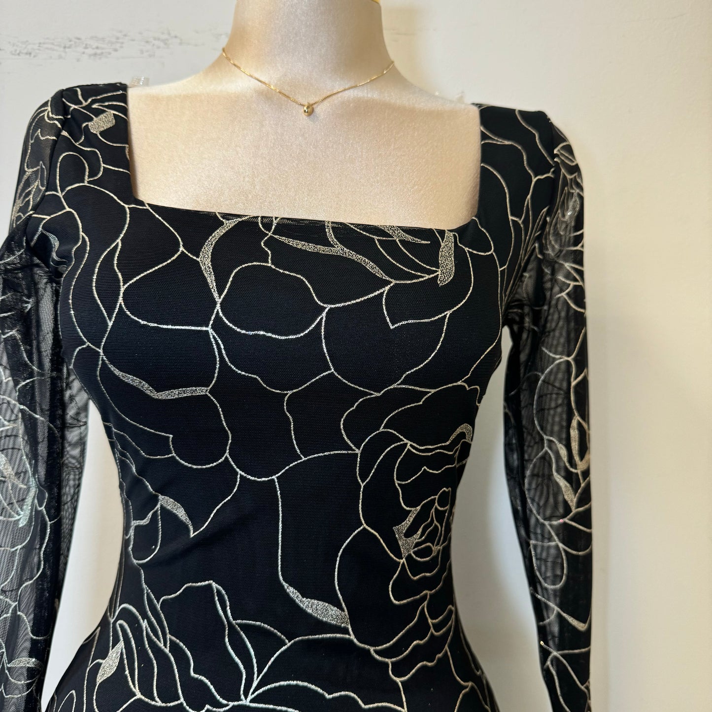 Zuleyna Metallic Foiled Mesh Dress-Black