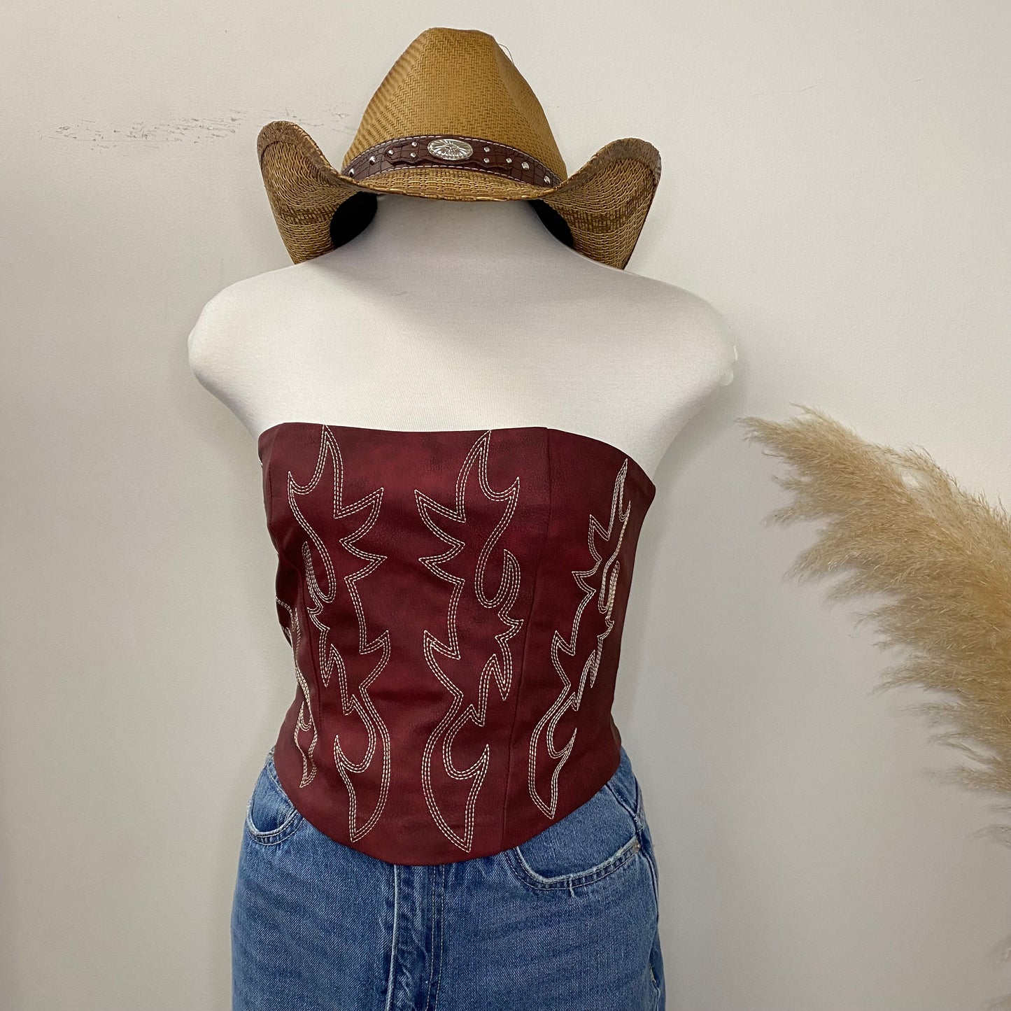La Nena Embroided Western Corset -Burgundy