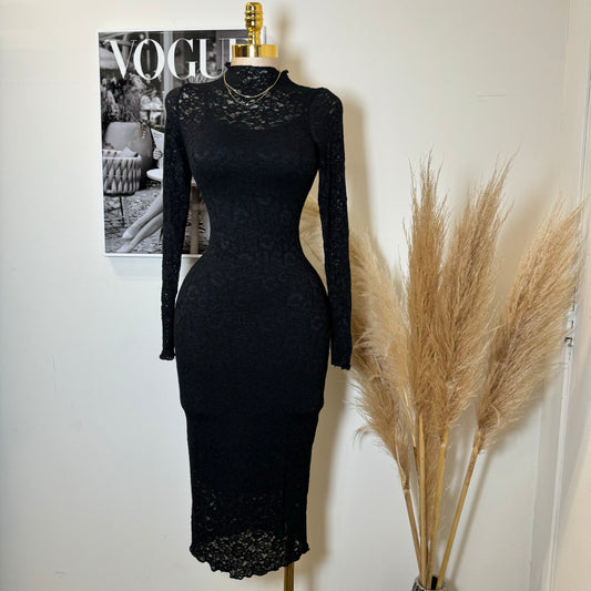 Rosie Lace Midi Dress-Black