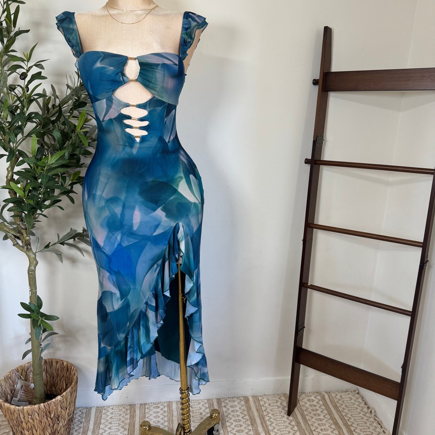 Karol Dress-Blue/Beige