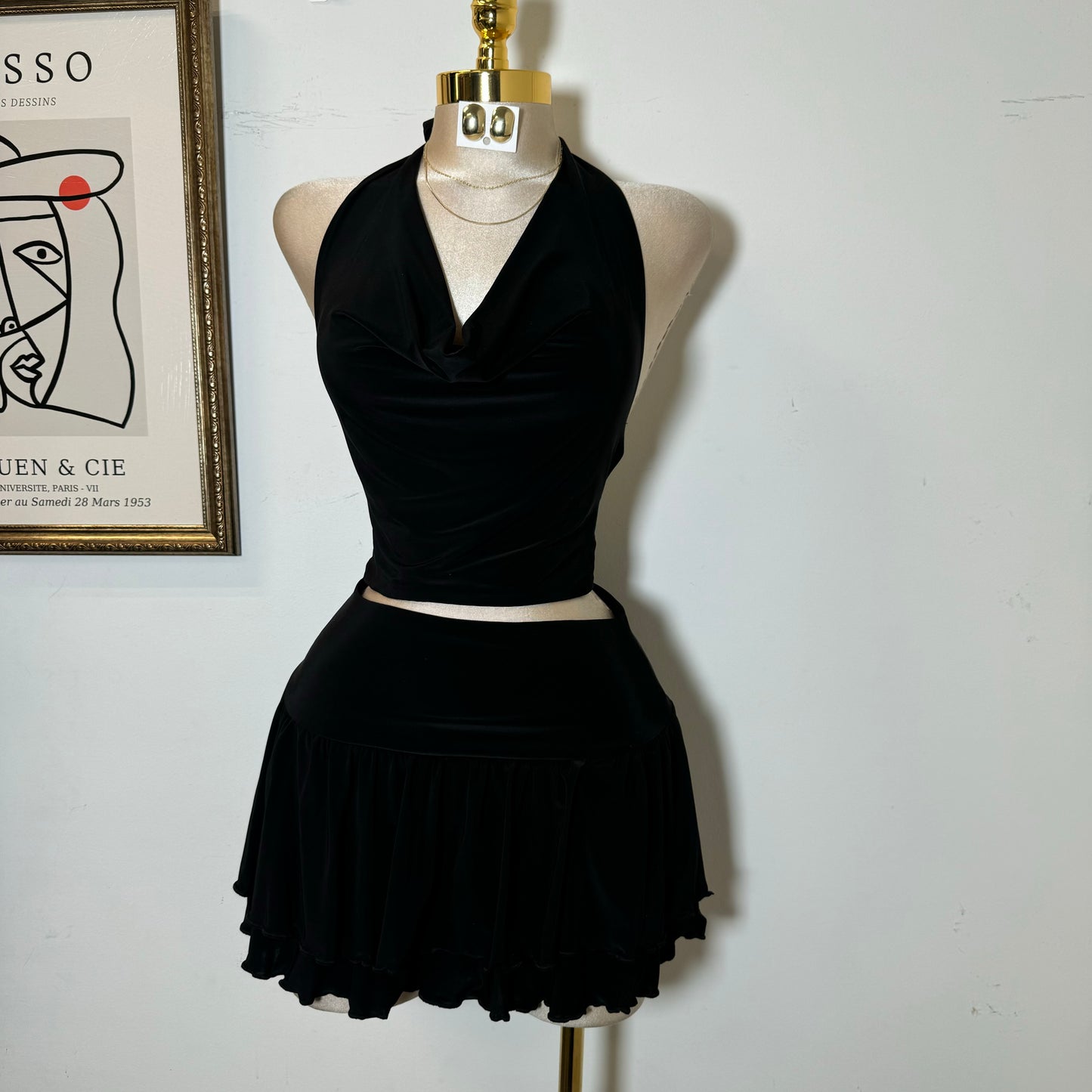 Halter Skirt Set-Black