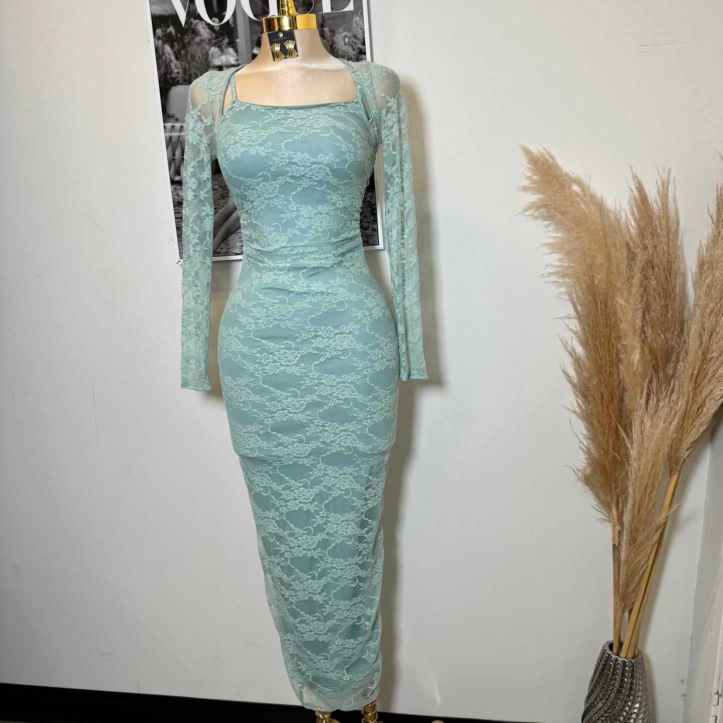 Aimara Lace Long Sleeve  Dress-Sage Green