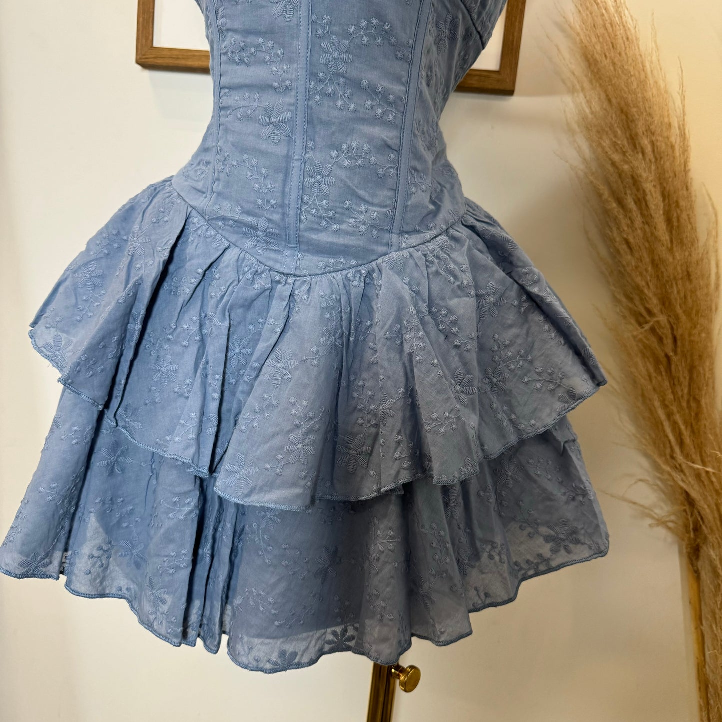 Cotton Corset Double Layer Mini Dress-Blue