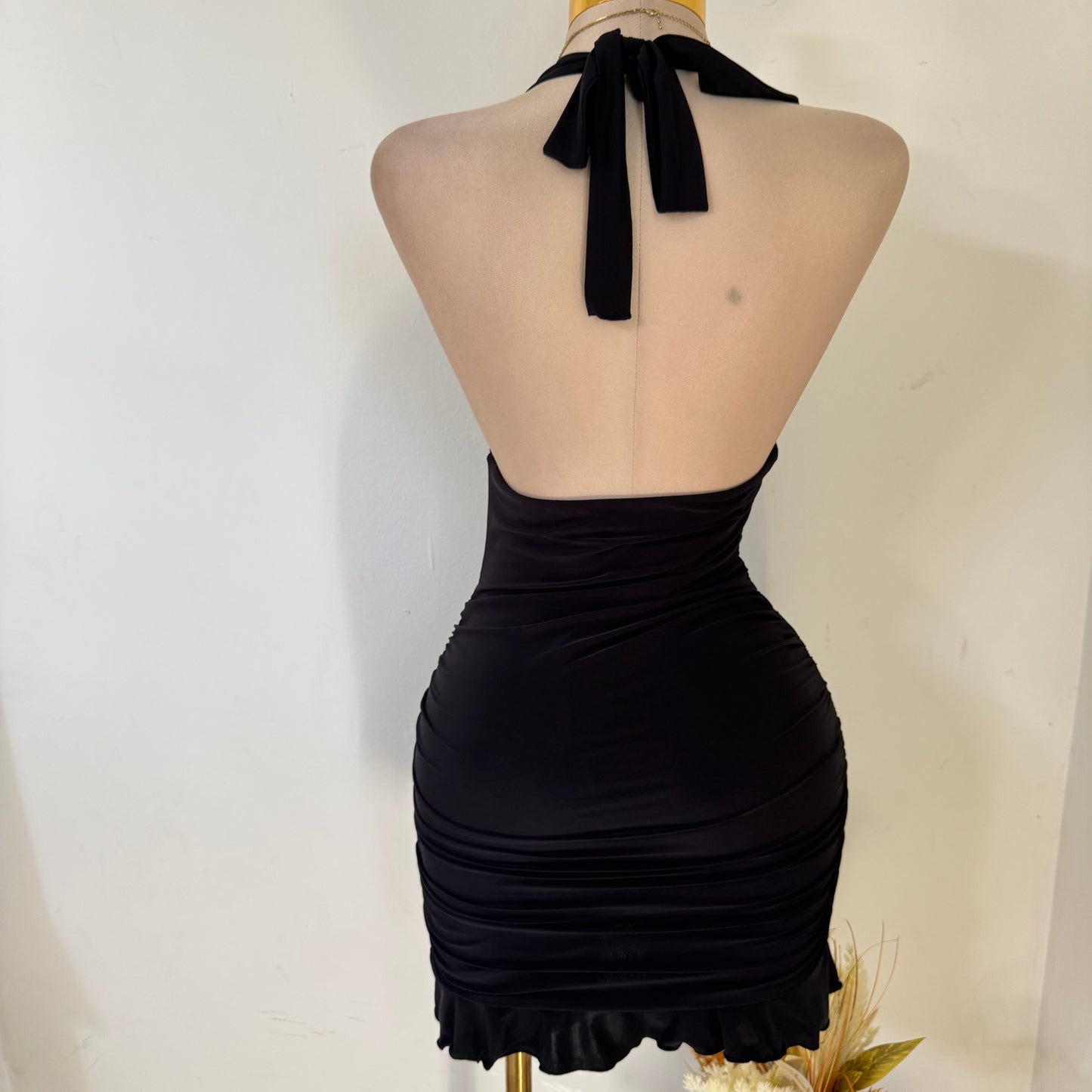 Sleeveless Halter Mini Dress-Black