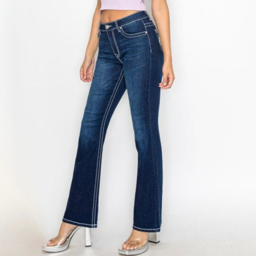 90357 Rhinestoned & Embroidery Bootcut-Dark denim