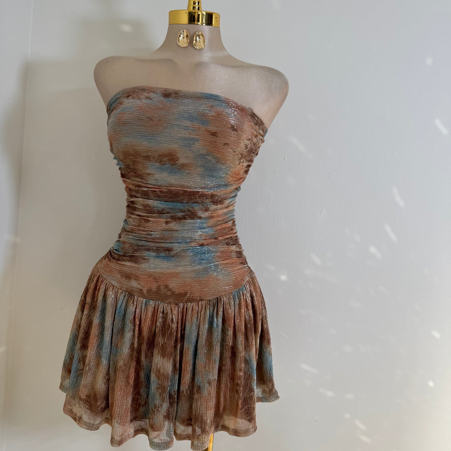 Tube Ruching fit and Flare Mini Dress-Copper