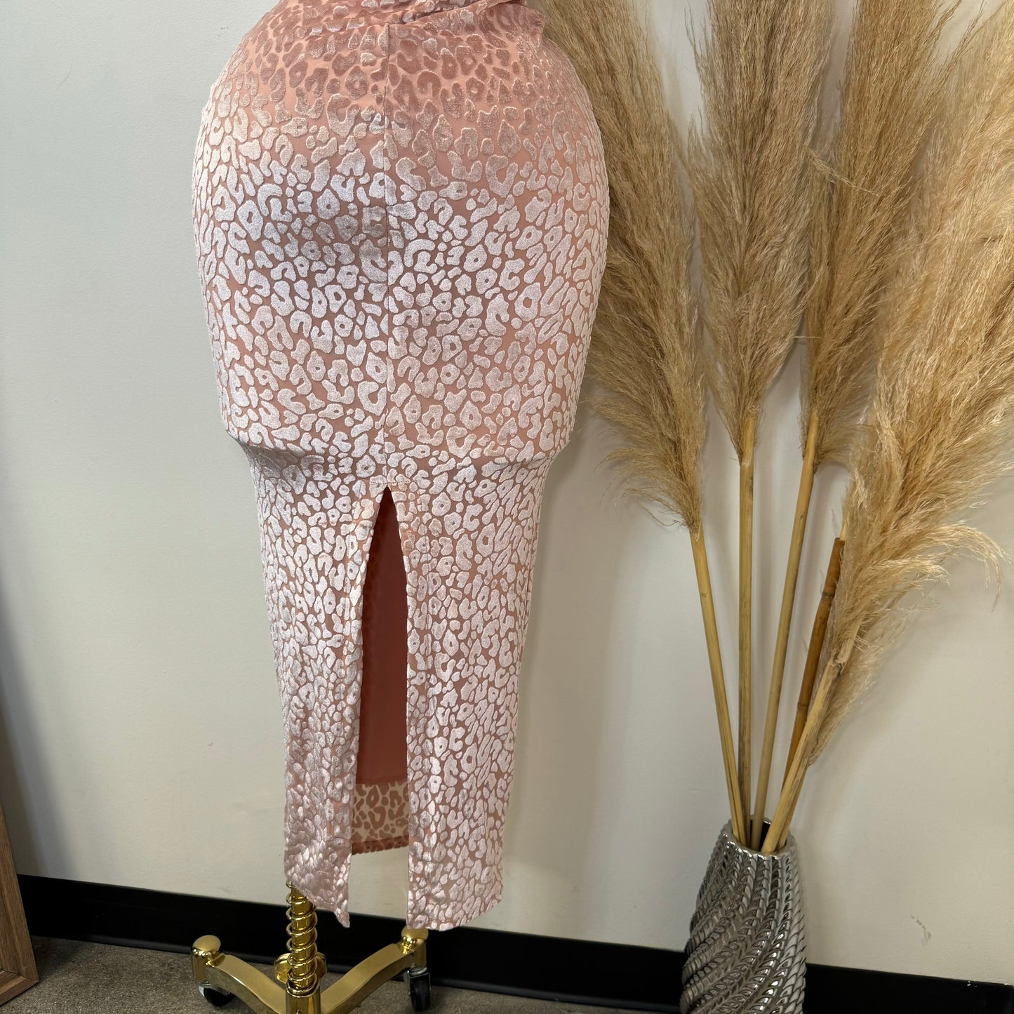 Velvet Animal Print Dress-Pink