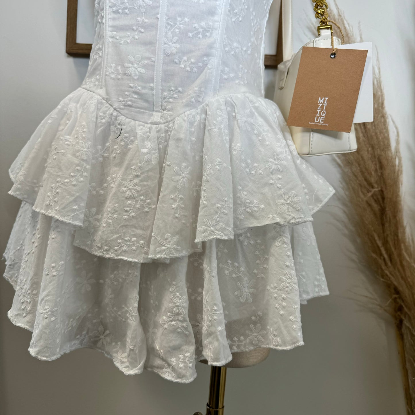 Cotton Corset Double Layer Mini Dress-White