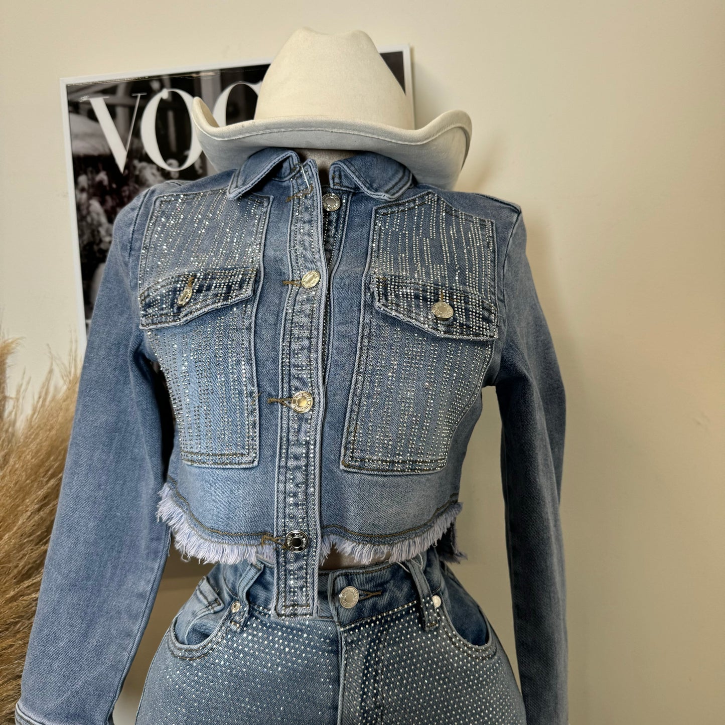 Denim Rhinestone Jacket-Blue