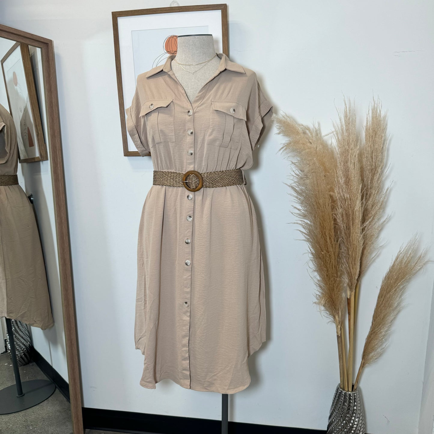 Lorel Dress with Belt PL-Taupe
