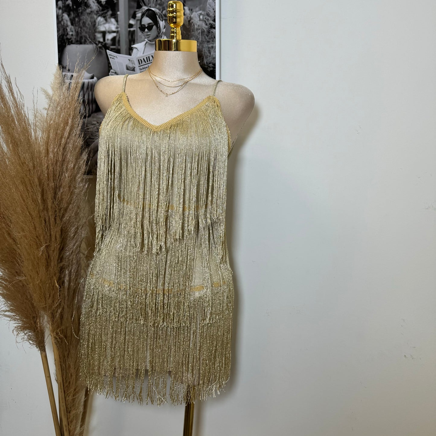 Fringe Gold Dress-Gold