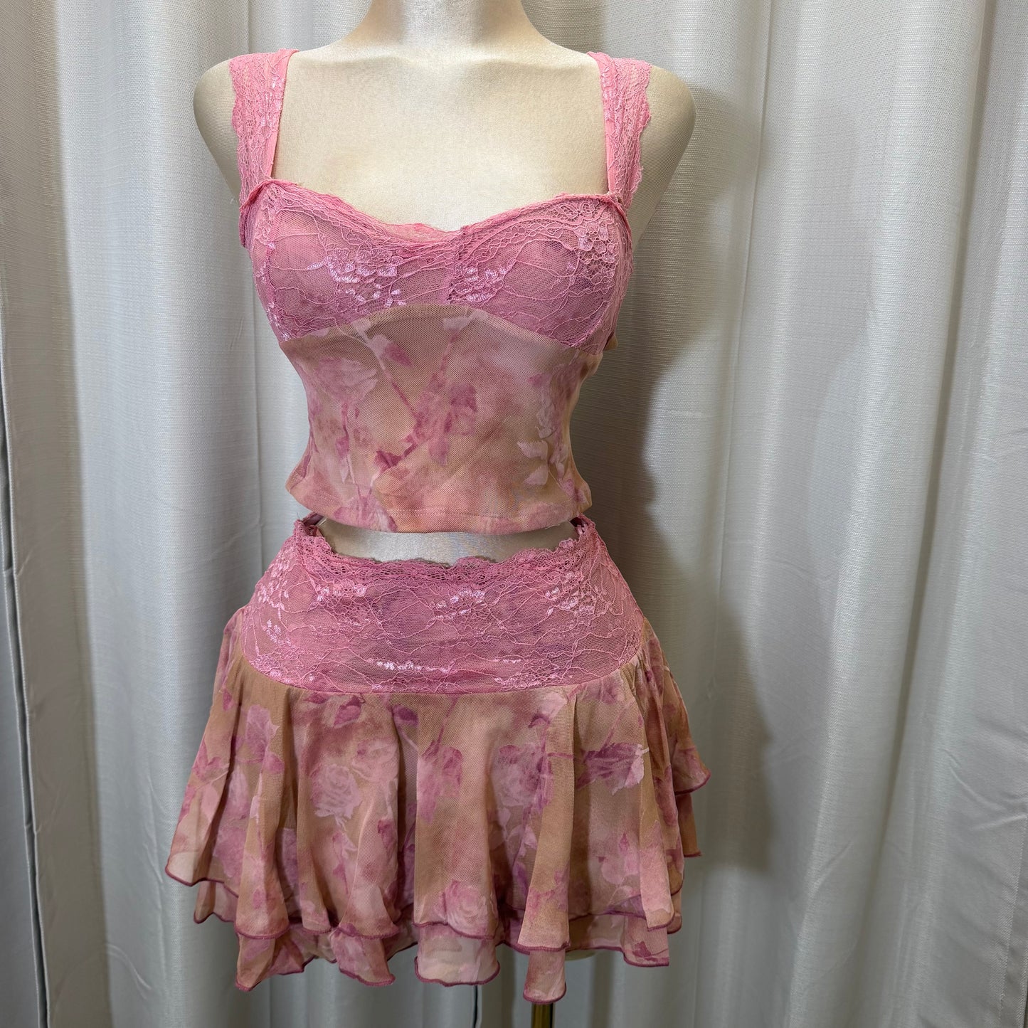 Lace Flower Skirt set-Pink