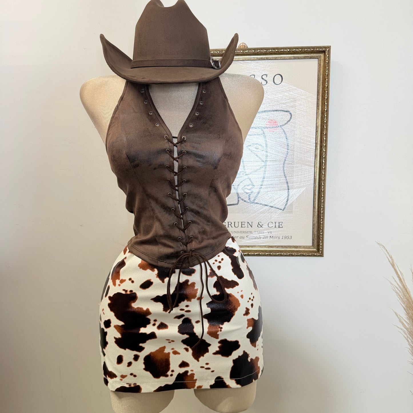 Tie Front Suede Crop Top-Chocolate