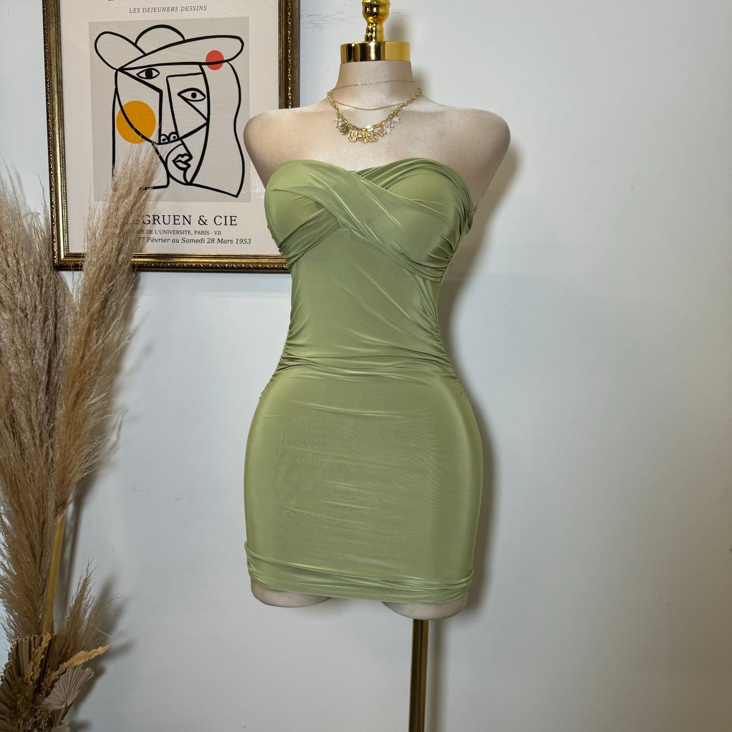 Twist Strapless Dress-Green