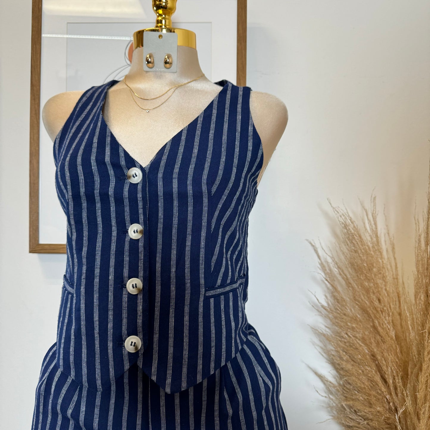 Beli Stripes Linen Pant Set-Navy