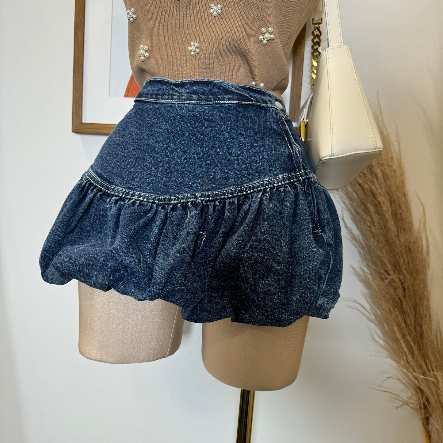 Bubble Denim Mini Skirt-Denim