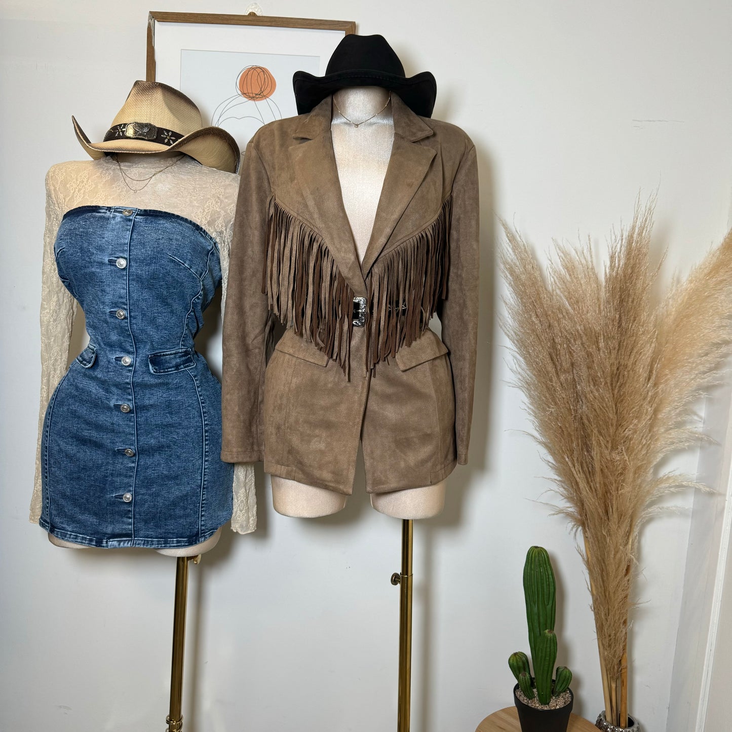 Fringe Blazer- Tan