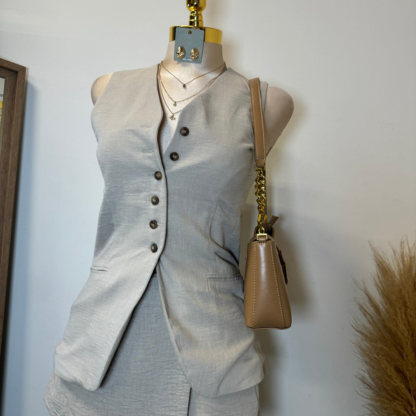 Roxe Linen Two Piece Skirt Set-Beige