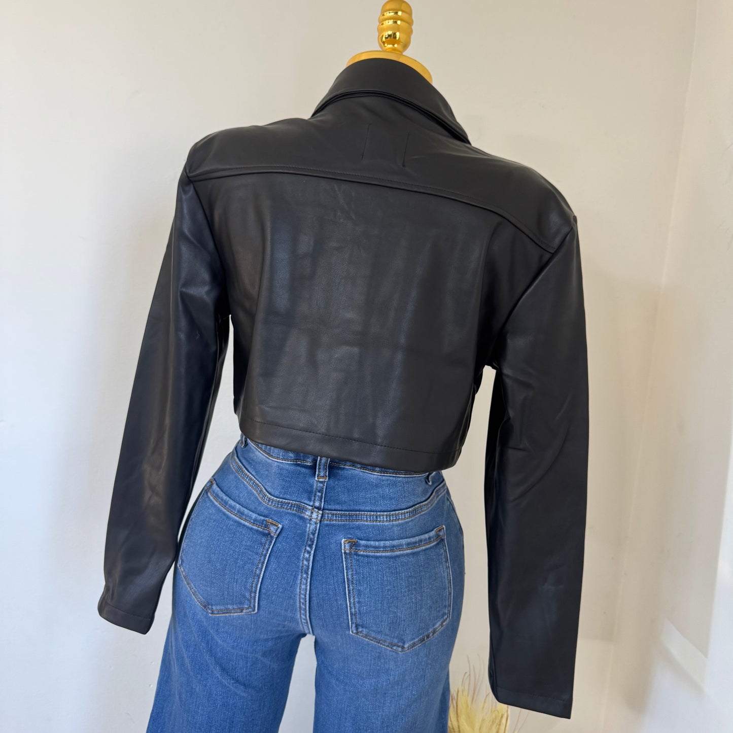 Pu Leather Cropped Jacket -Black