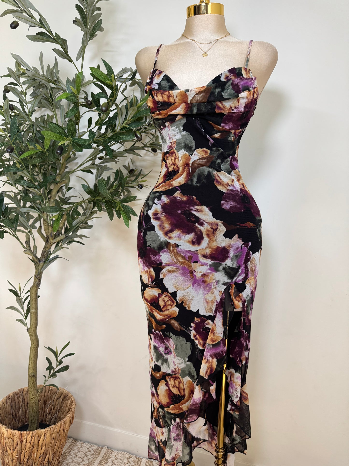 Karil Mesh Dress-Purple Print Mesh