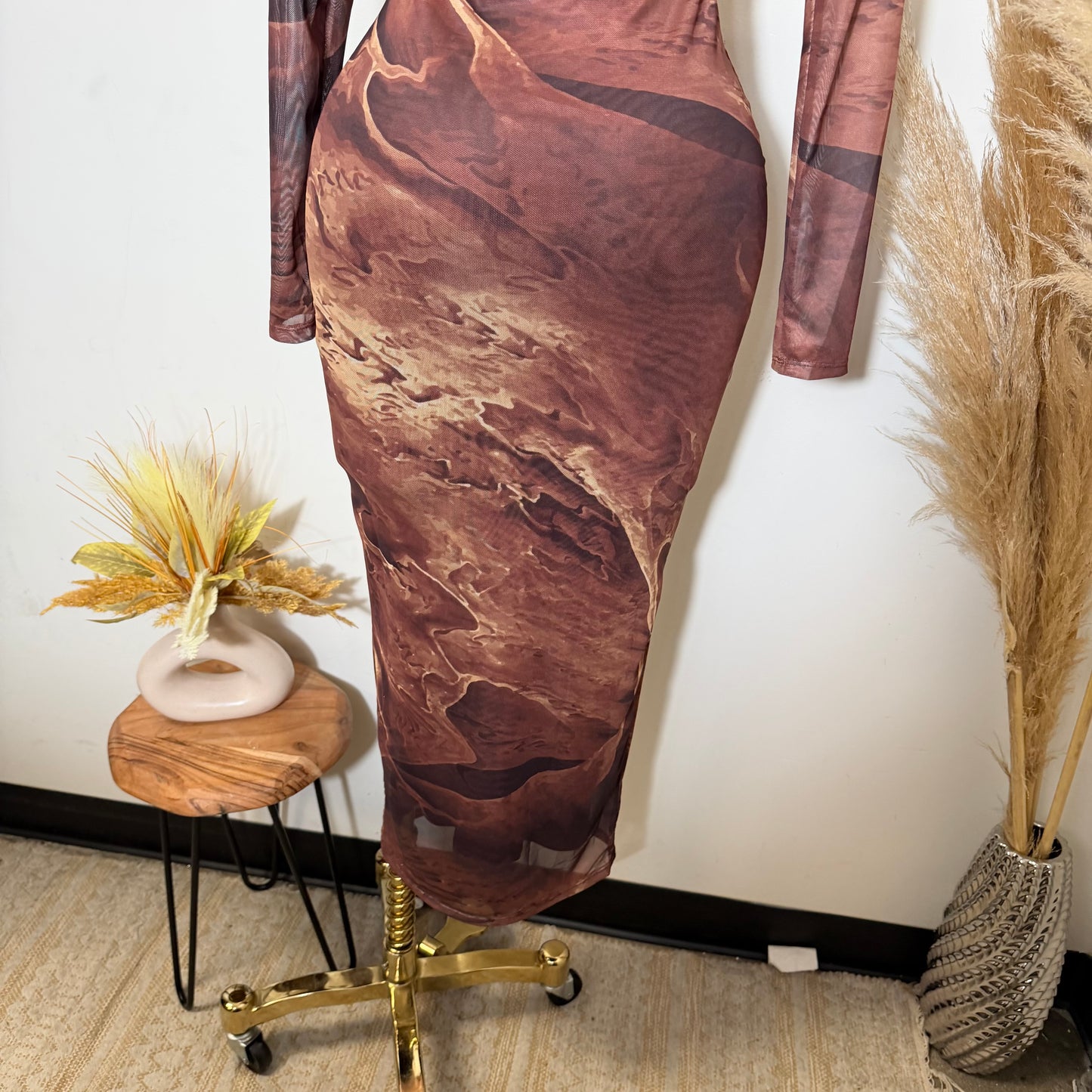 Rose Midi Mesh dress-Rust