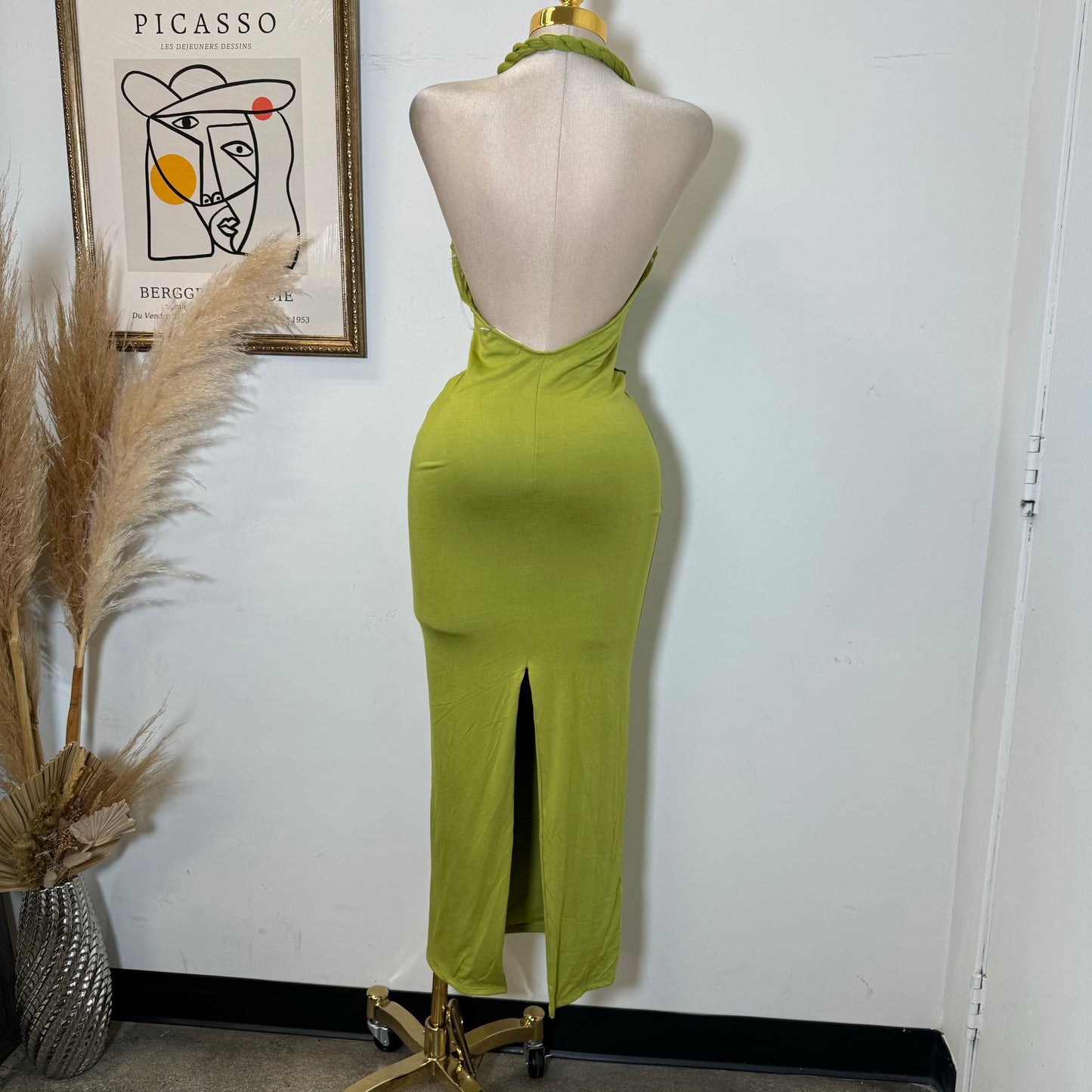 Braided Halter Dress-Green
