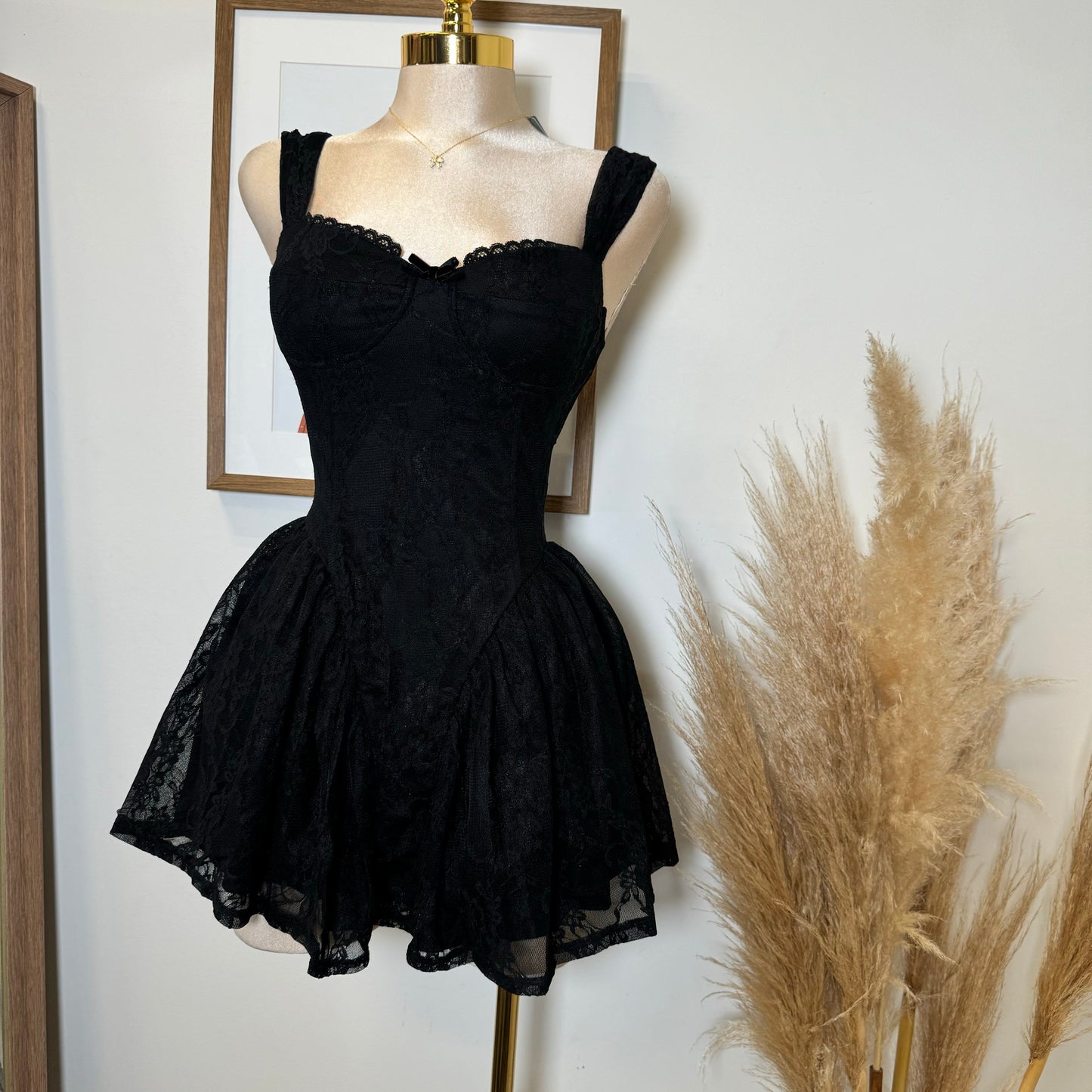 Miriam Lace Mini Dress-Black