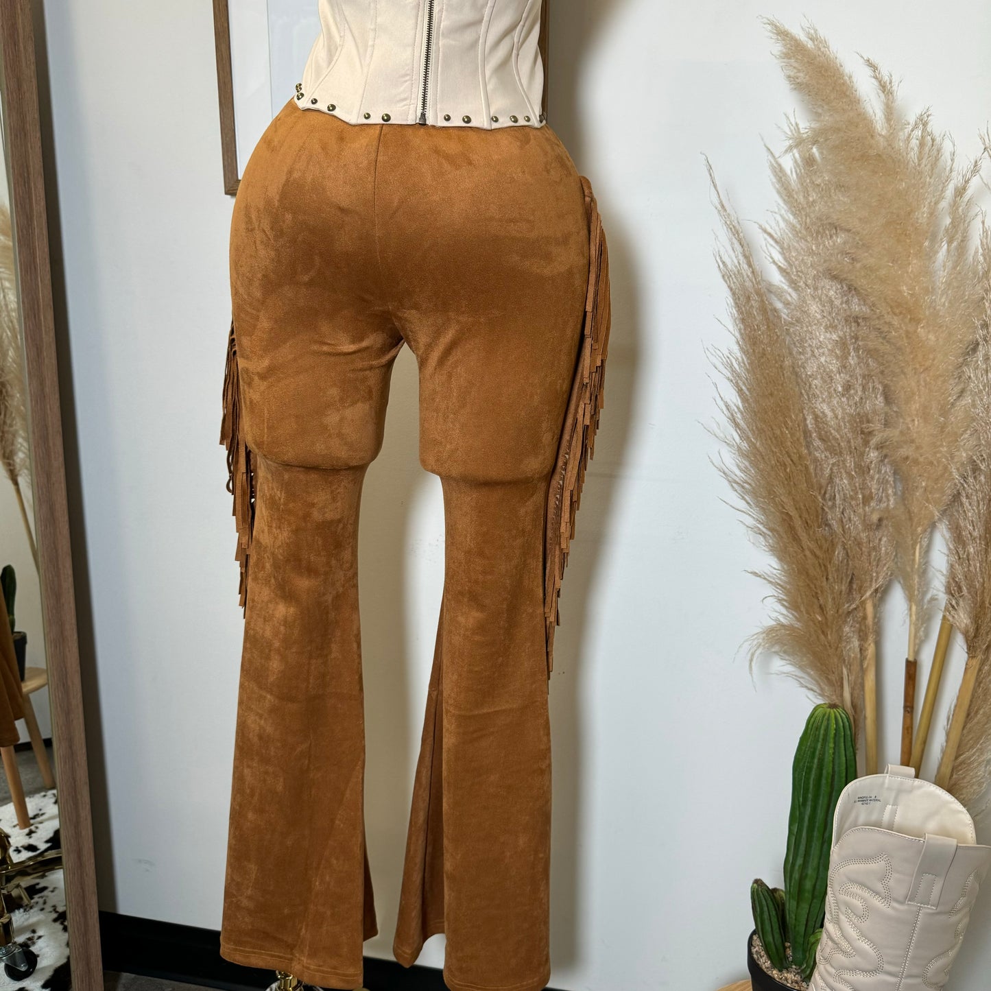 Lo Tienes Todo Fringe Pants-Camel