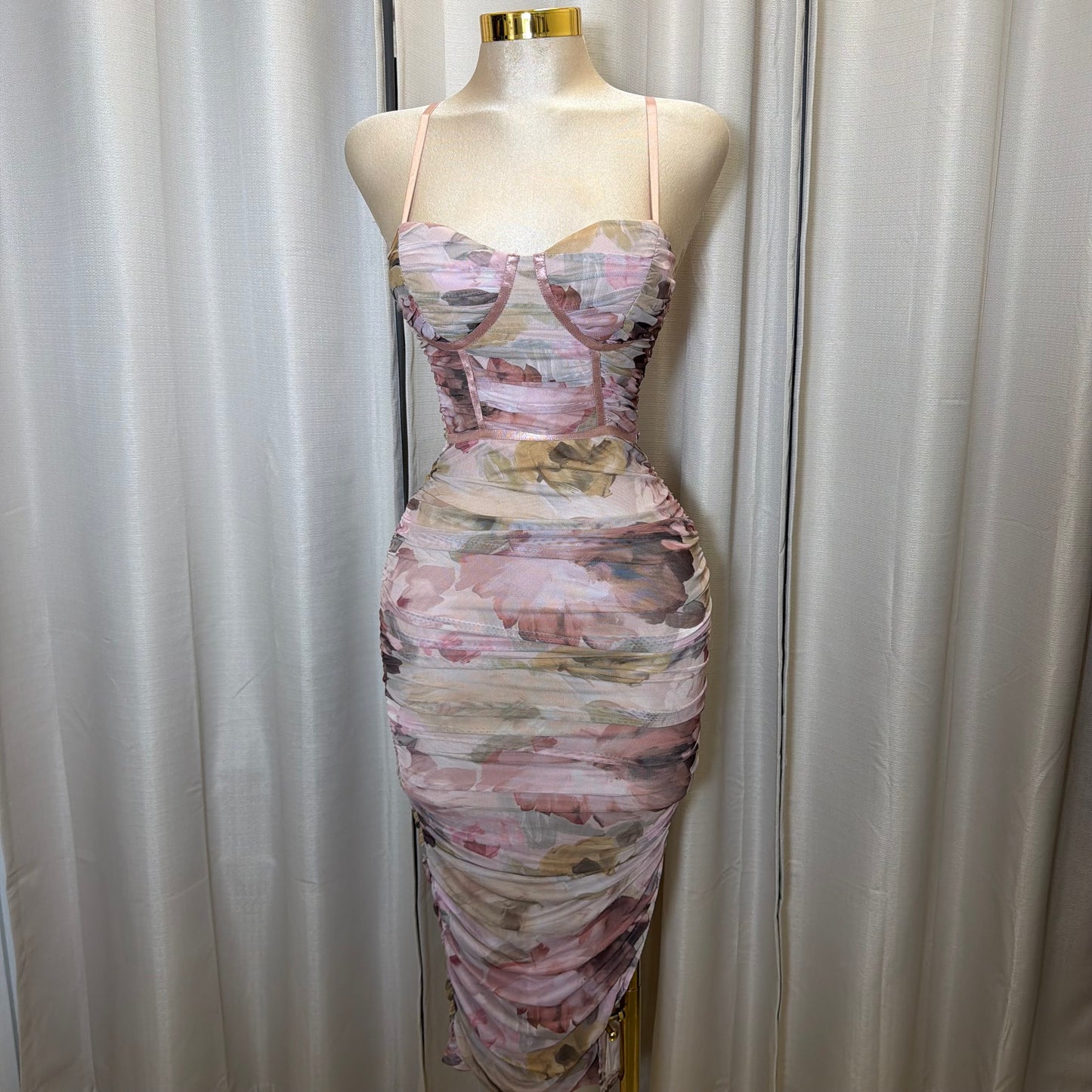 BODYCON MIDI DRESS WITH A SIDE LEG SLIT-Mauve Multi