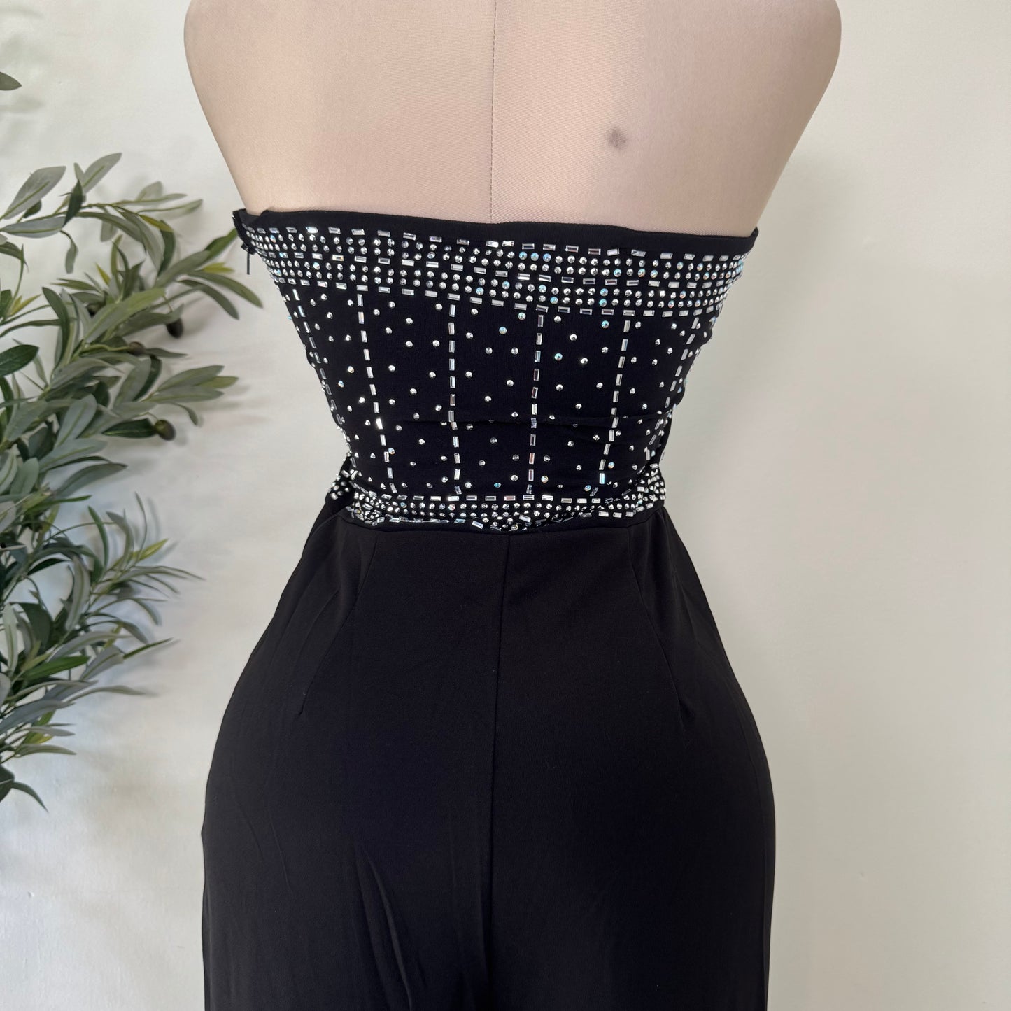 Rhinestone Strapless Jumpsuit-Black