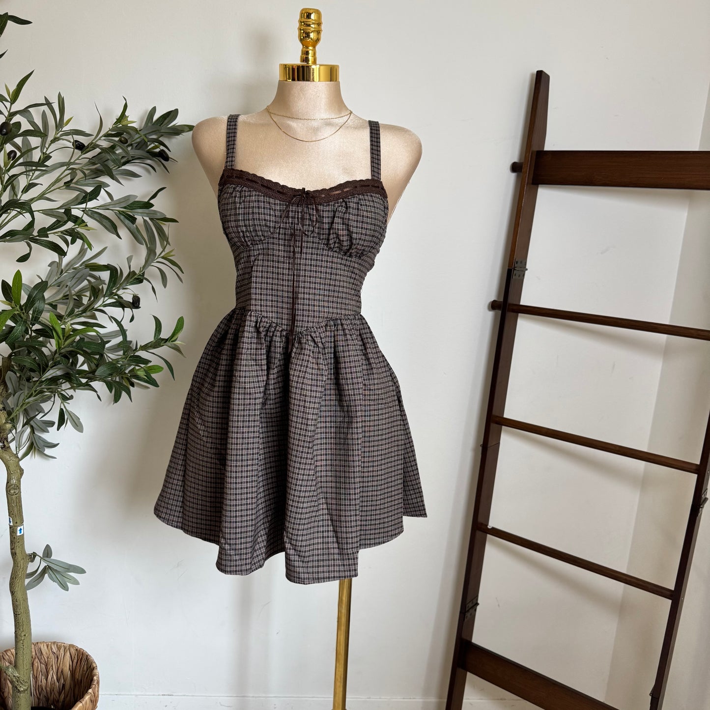 Picnic Corset Mini Dress-Square Print