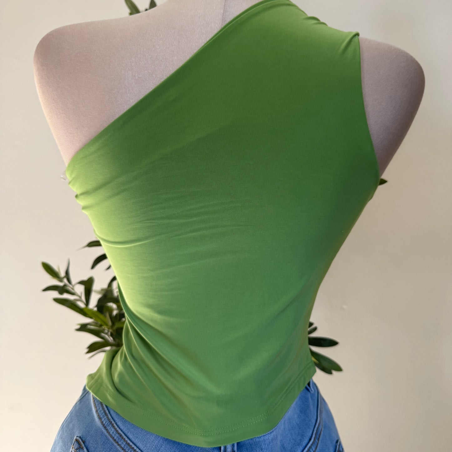 One shoulder knotted Asymmetrical Top-Avocado