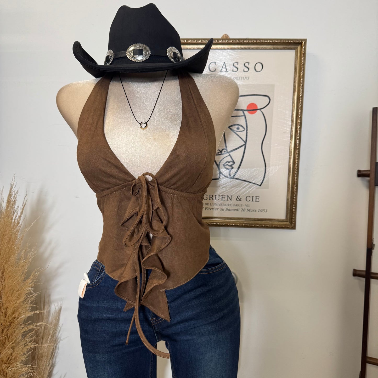 Halter Suede Self Tie-Brown