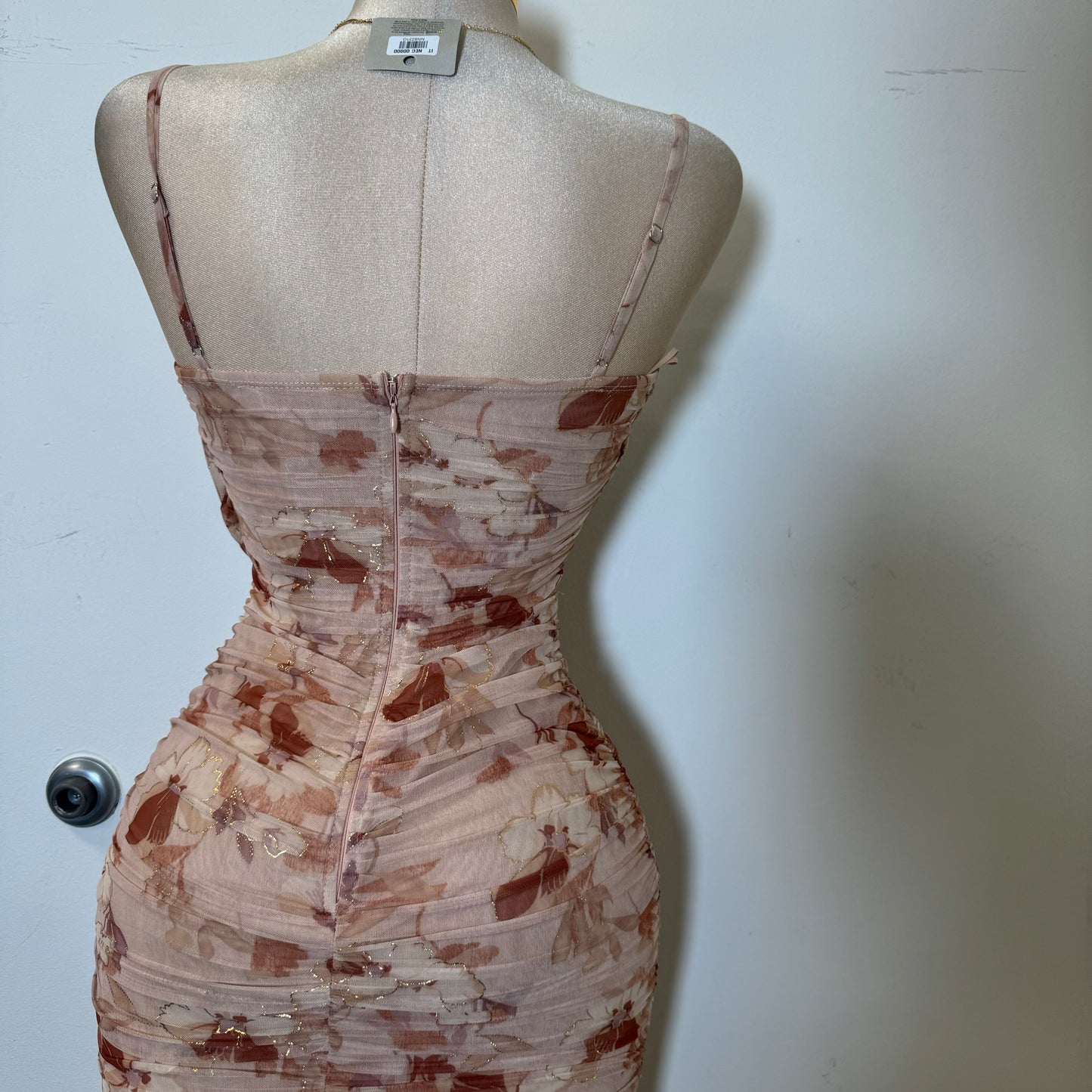 Metallic Mesh Print Tube Neck Line With spaghetti Straps-Rose