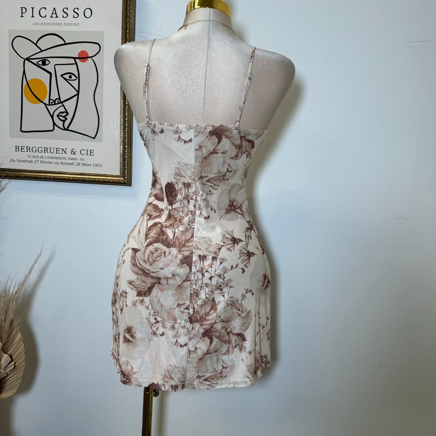Luxe Floral Mesh Lace Strim Mini Dress-Multi Blush