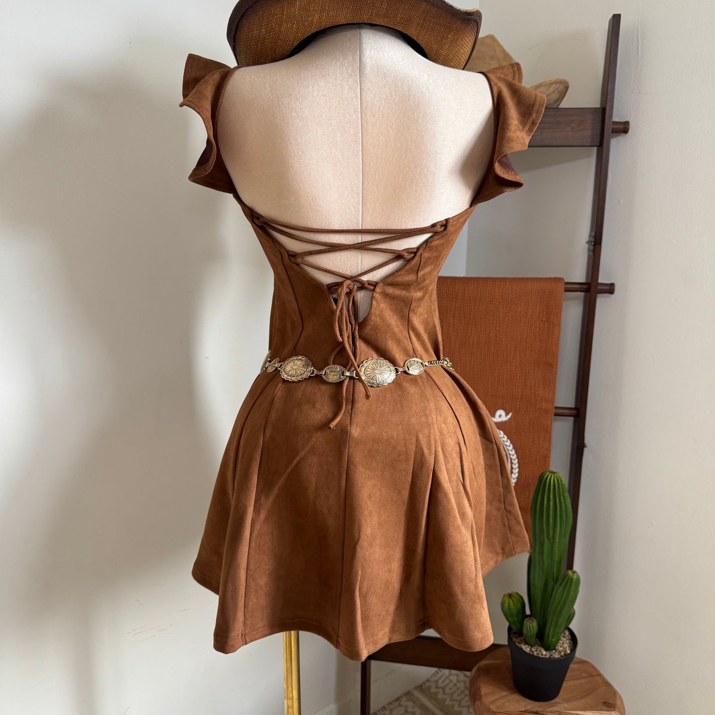 Off Shoulder Bustier Flare Mini Dress-Chocolate