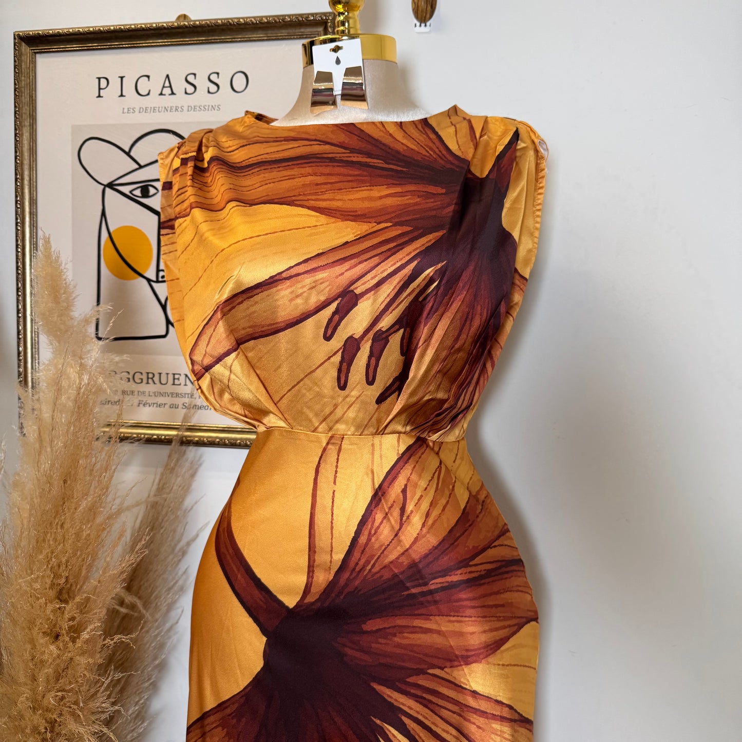 Tropicana Satin Dress-Mustard