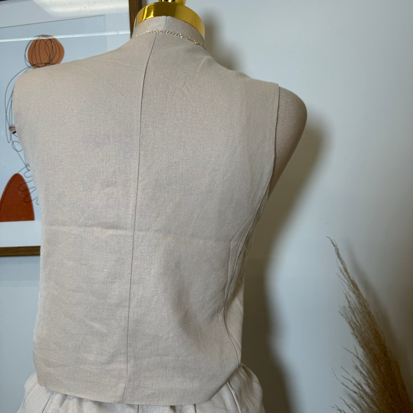 Vamonos Linen Short Vest Set-Khaki