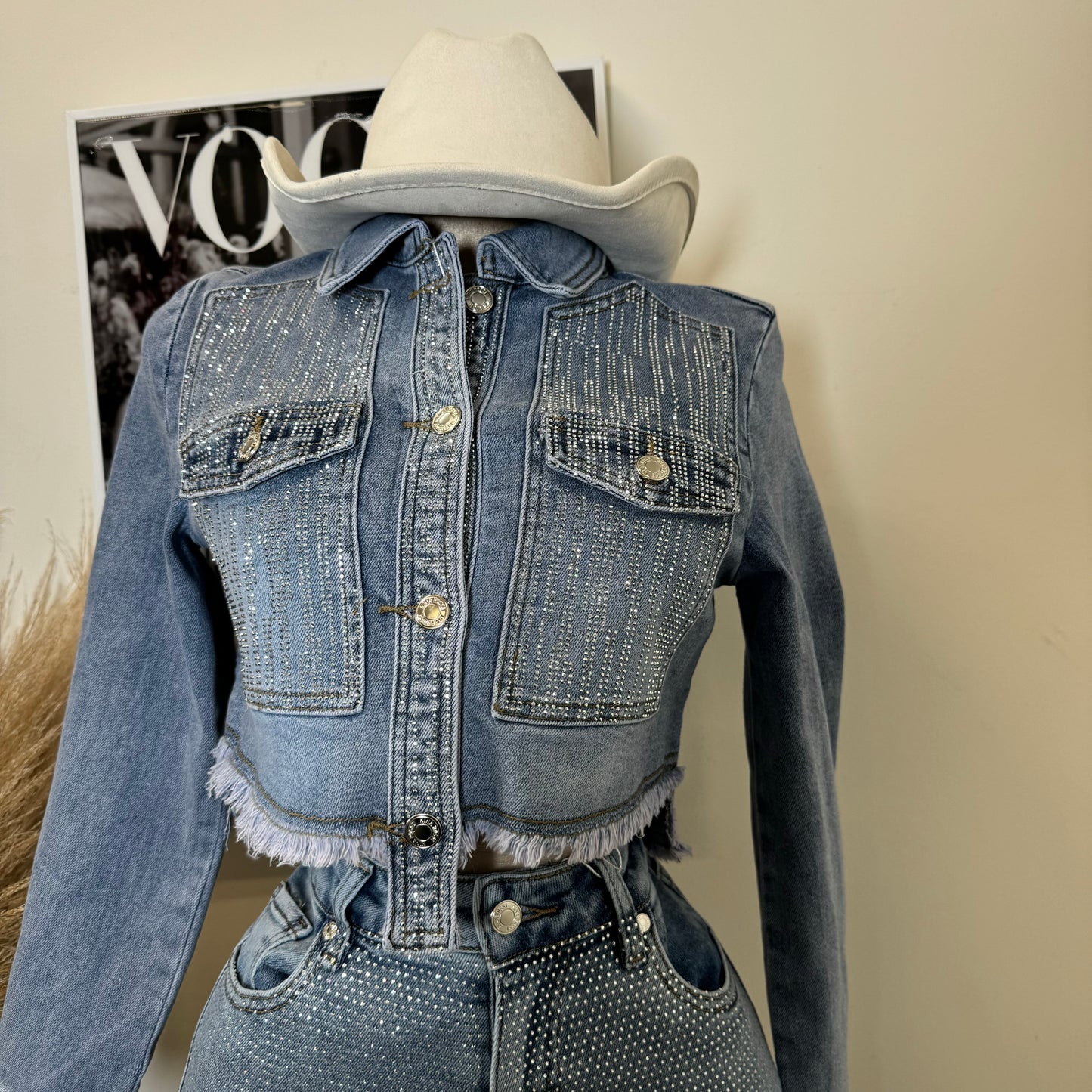 Denim Rhinestone Jacket-Blue