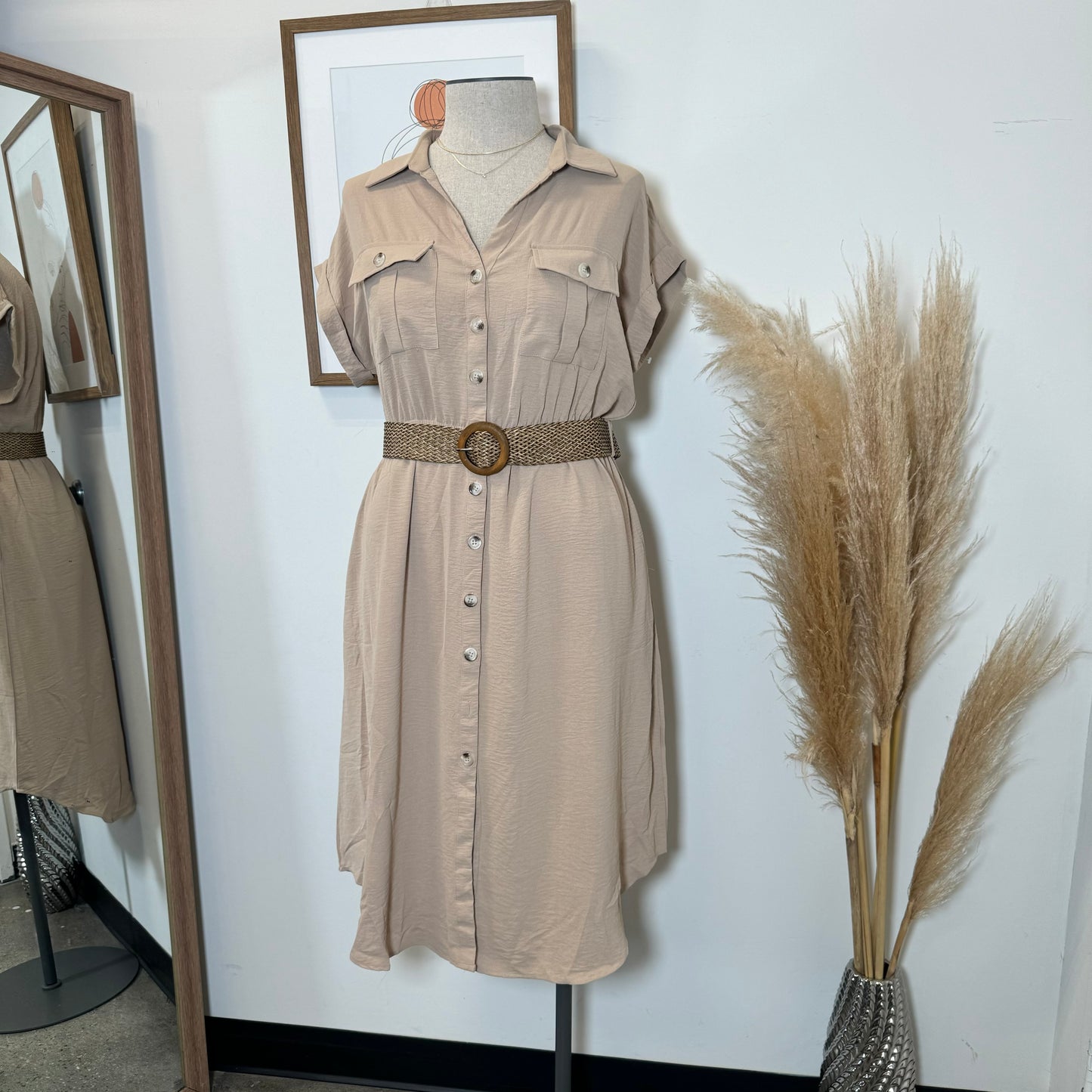 Lorel Dress with Belt PL-Taupe