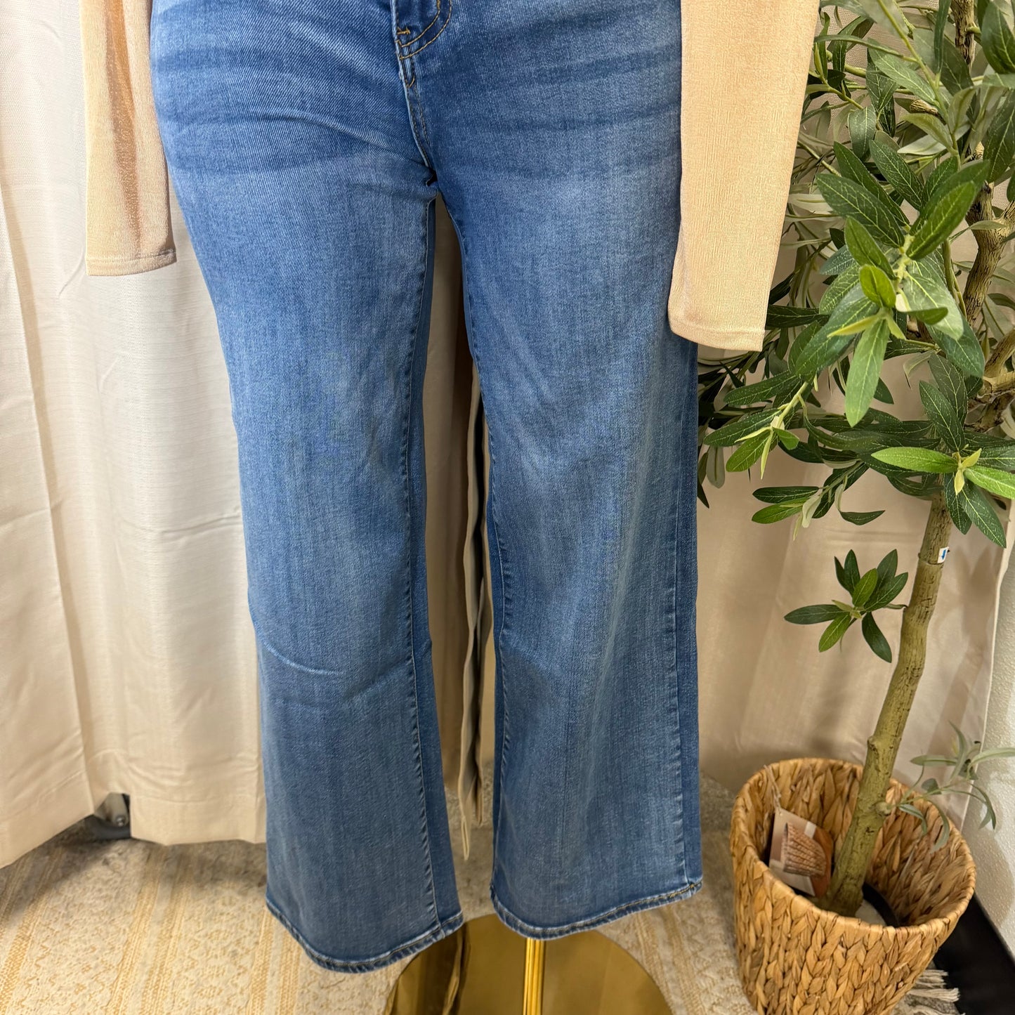 Wide Leg Denim Pants-Dk Blue