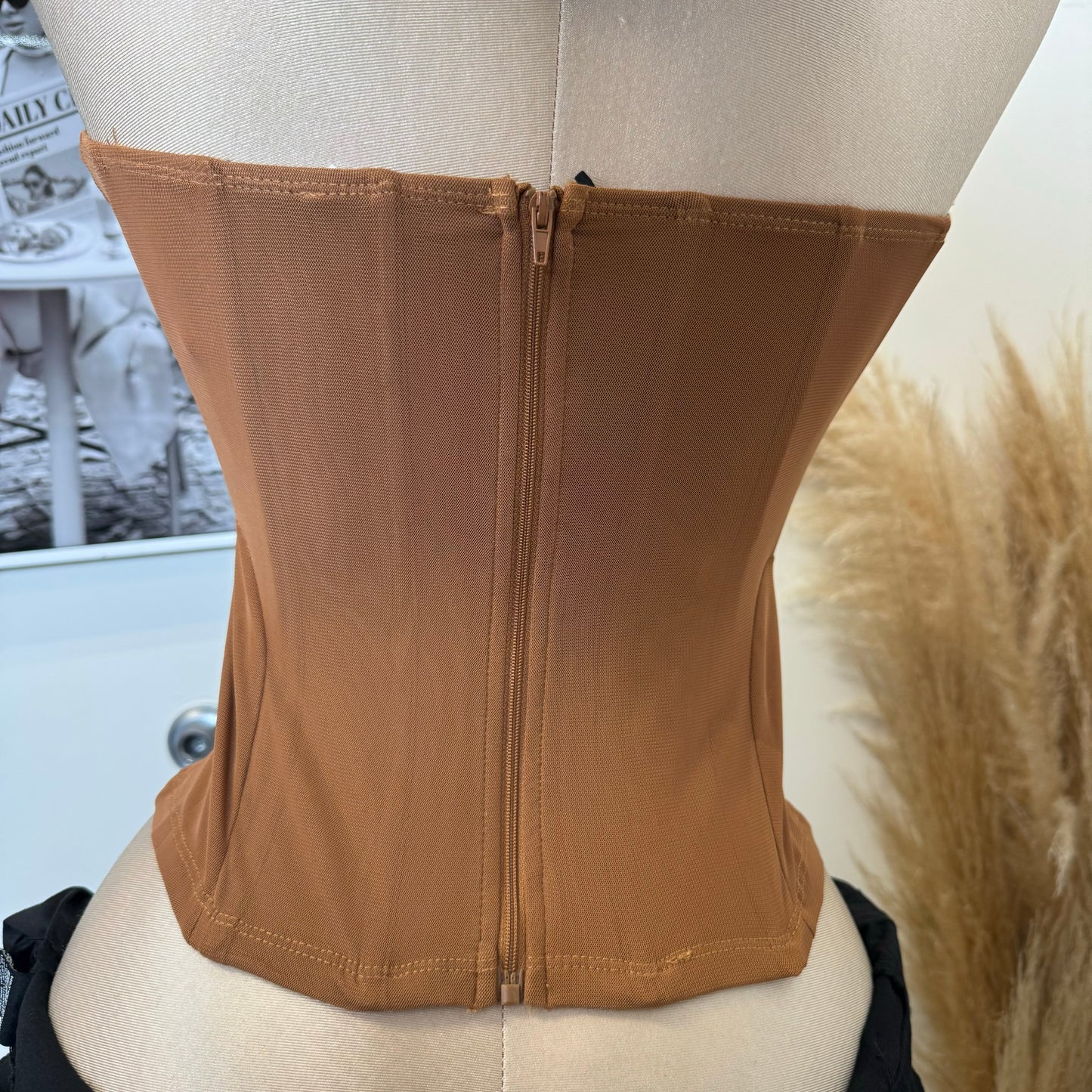 Mesh Corset Top-Camel